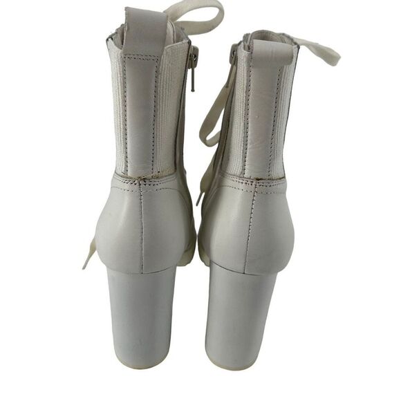 Steve Madden Latch Combat Lace Up White Leather Women Size 8.5 Chunky Heel Boots - Picture 4 of 10